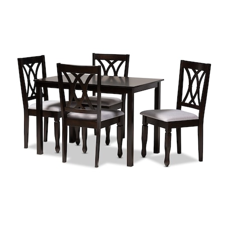 Baxton Studio Reneau Gray Upholstered Espresso Finished Wood 5-Piece Dining Set 153-9404-8026